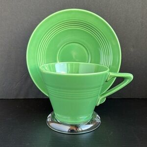 Vintage Homer Laughlin Harlequin Older Original Medium Green Cup & Saucer